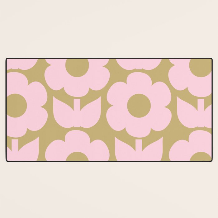 Pale Pink Jonnty Flowers Retro Minimal Floral Pattern Desk Mat Gallery Image 3