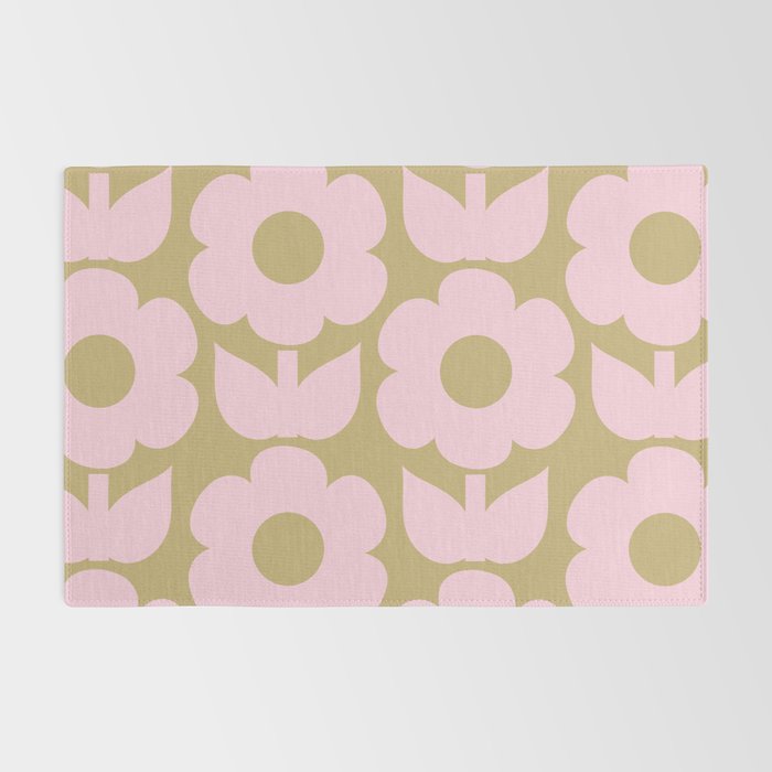 Pale Pink Jonnty Flowers Retro Minimal Floral Pattern Rug Gallery Image 2