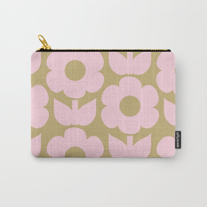 Pale Pink Jonnty Flowers Retro Minimal Floral Pattern Carry All Pouch Gallery Image 1