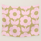 Pale Pink Jonnty Flowers Retro Minimal Floral Pattern Wall Tapestry Gallery Image 4