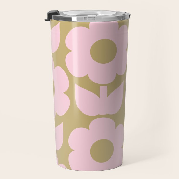 Pale Pink Jonnty Flowers Retro Minimal Floral Pattern Travel Mug Gallery Image 3