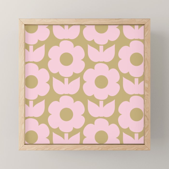 Pale Pink Jonnty Flowers Retro Minimal Floral Pattern Mini Art Print Gallery Image 1