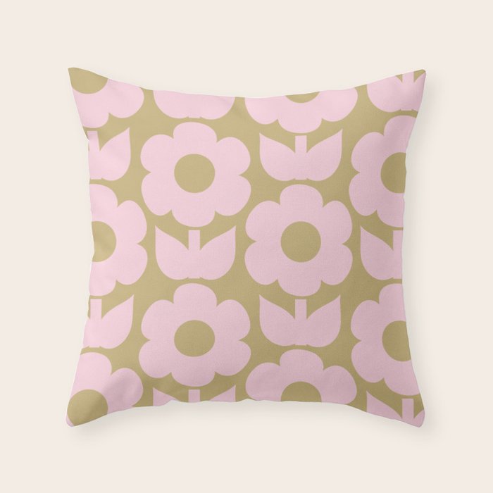 Pale Pink Jonnty Flowers Retro Minimal Floral Pattern Throw Pillow Gallery Image 6