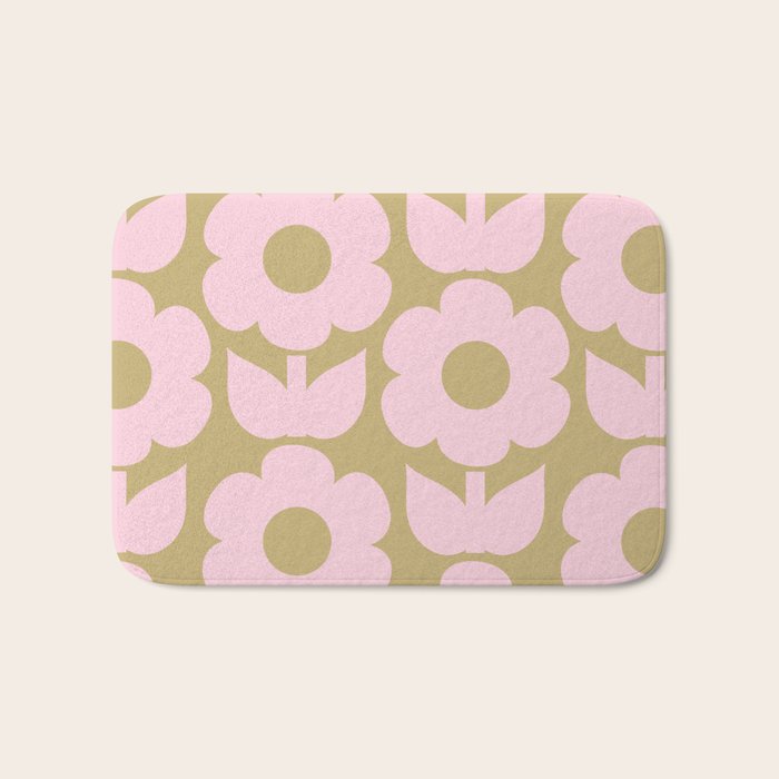 Pale Pink Jonnty Flowers Retro Minimal Floral Pattern Bath Mat Gallery Image 1
