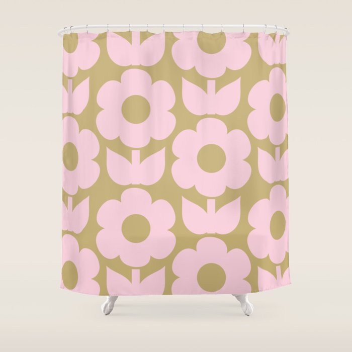 Pale Pink Jonnty Flowers Retro Minimal Floral Pattern Shower Curtain Gallery Image 1
