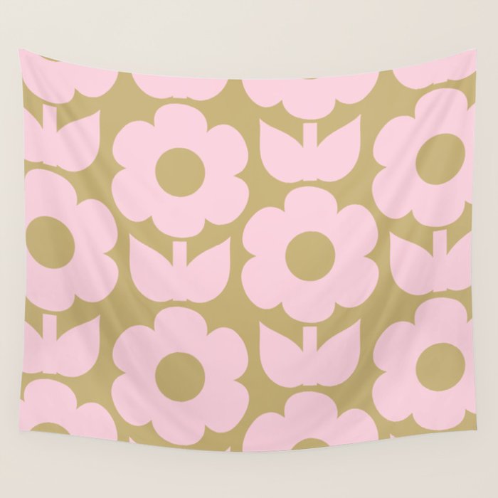 Pale Pink Jonnty Flowers Retro Minimal Floral Pattern Wall Tapestry Gallery Image 1