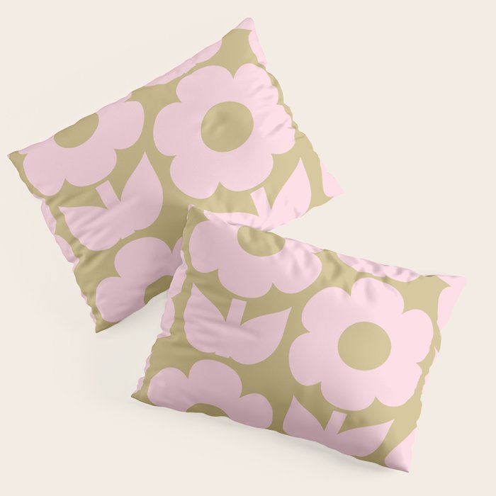 Pale Pink Jonnty Flowers Retro Minimal Floral Pattern Pillow Sham Gallery Image 3
