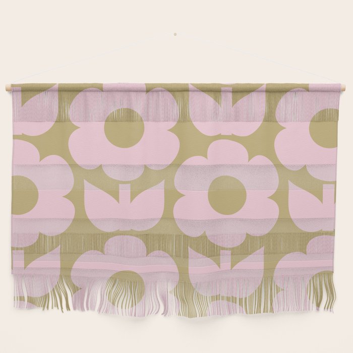 Pale Pink Jonnty Flowers Retro Minimal Floral Pattern Wall Hanging Gallery Image 1