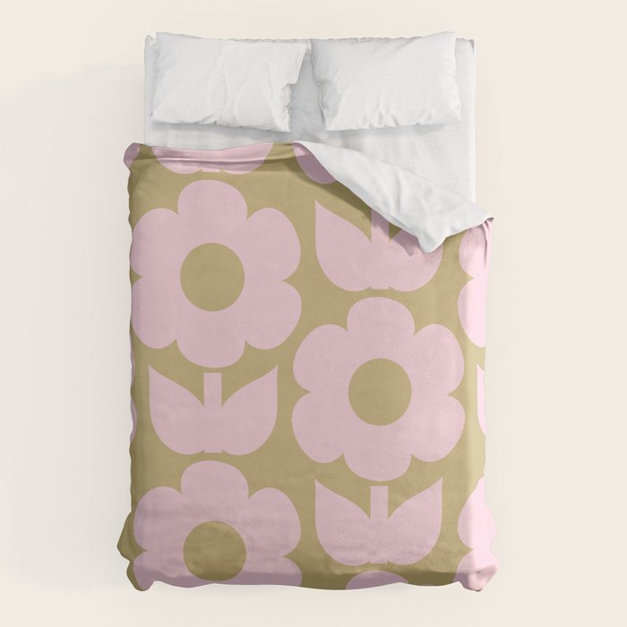 Pale Pink Jonnty Flowers Retro Minimal Floral Pattern Duvet Cover Gallery Image 1