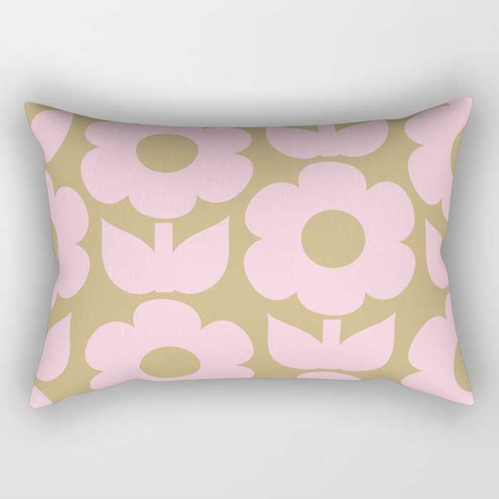 Pale Pink Jonnty Flowers Retro Minimal Floral Pattern Rectangular Pillow Gallery Image 1