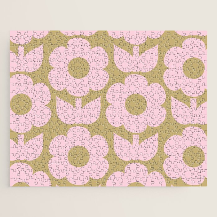 Pale Pink Jonnty Flowers Retro Minimal Floral Pattern Jigsaw Puzzle Gallery Image 1