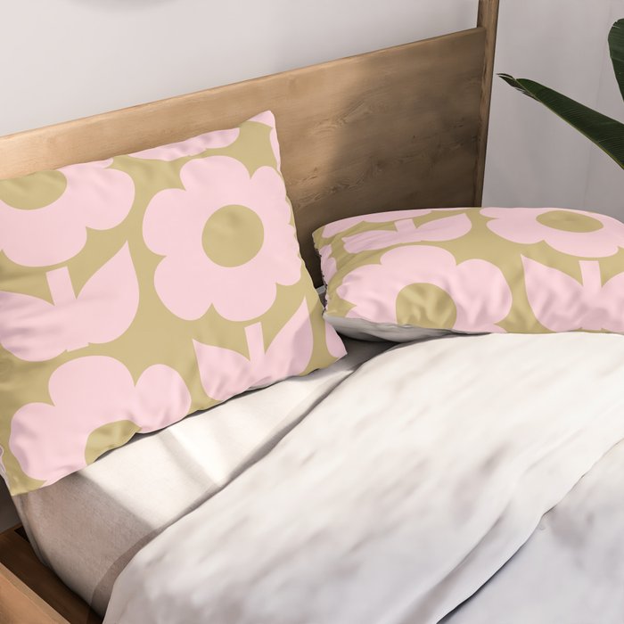 Pale Pink Jonnty Flowers Retro Minimal Floral Pattern Pillow Sham Gallery Image 2
