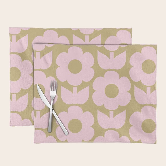 Pale Pink Jonnty Flowers Retro Minimal Floral Pattern Placemat Gallery Image 1