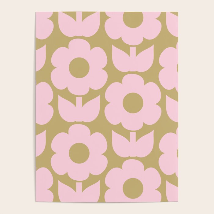 Pale Pink Jonnty Flowers Retro Minimal Floral Pattern Poster Gallery Image 4