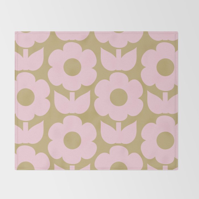 Pale Pink Jonnty Flowers Retro Minimal Floral Pattern Throw Blanket Gallery Image 2