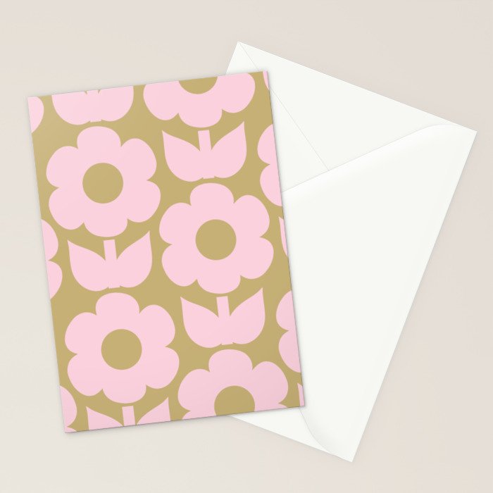 Pale Pink Jonnty Flowers Retro Minimal Floral Pattern Stationery Card Gallery Image 2