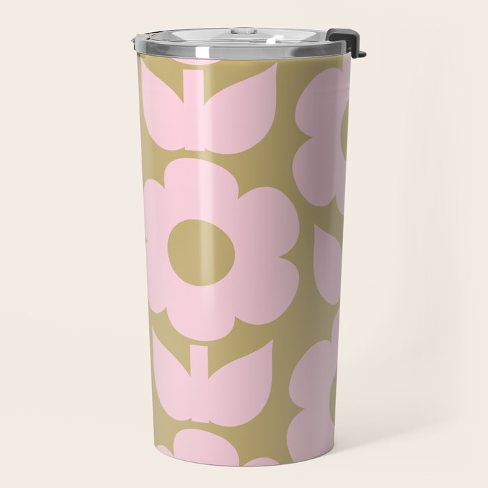 Pale Pink Jonnty Flowers Retro Minimal Floral Pattern Travel Mug Gallery Image 2