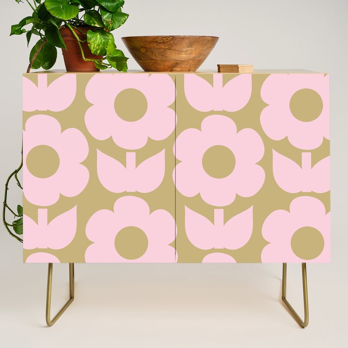 Pale Pink Jonnty Flowers Retro Minimal Floral Pattern Credenza Gallery Image 1