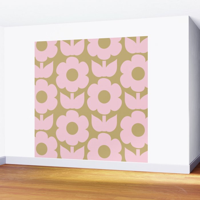 Pale Pink Jonnty Flowers Retro Minimal Floral Pattern Wall Mural Gallery Image 2