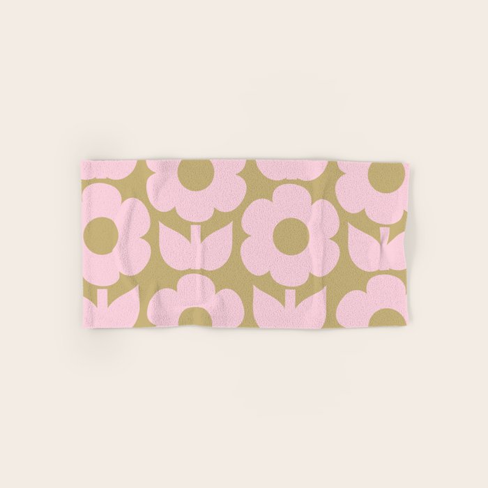 Pale Pink Jonnty Flowers Retro Minimal Floral Pattern Bath Towel Gallery Image 1