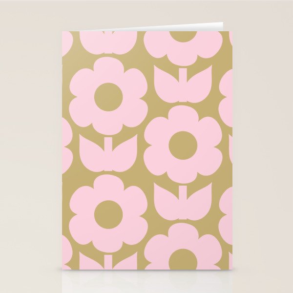 Pale Pink Jonnty Flowers Retro Minimal Floral Pattern Stationery Card Gallery Image 2