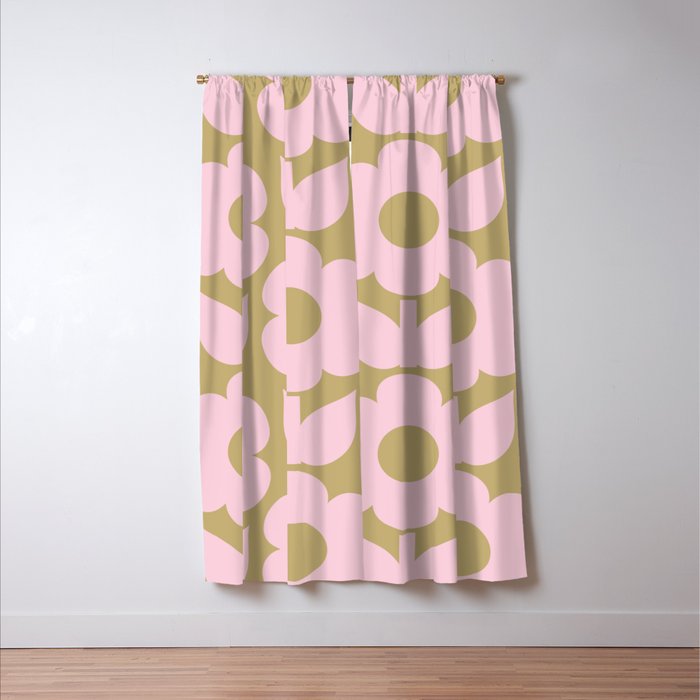 Pale Pink Jonnty Flowers Retro Minimal Floral Pattern Window Curtain Gallery Image 3