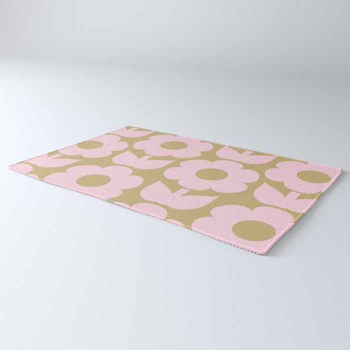 Pale Pink Jonnty Flowers Retro Minimal Floral Pattern Rug Gallery Image 3