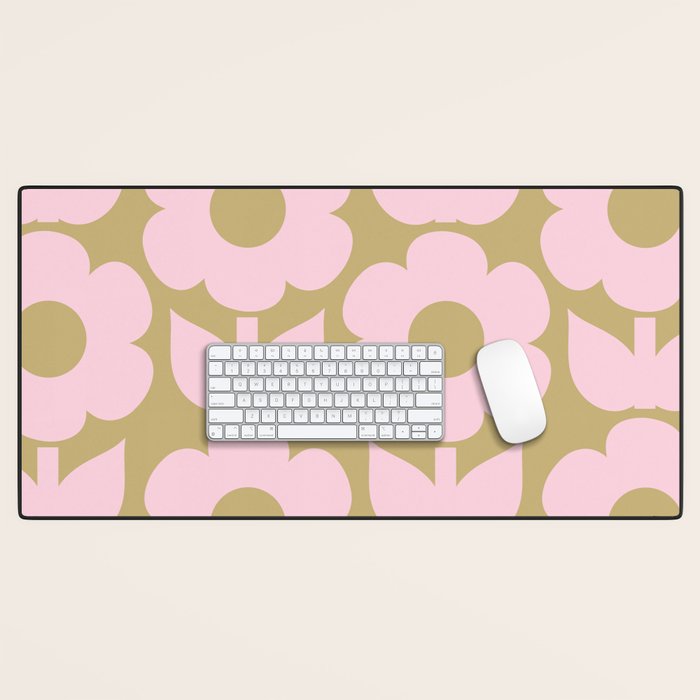 Pale Pink Jonnty Flowers Retro Minimal Floral Pattern Desk Mat Gallery Image 1