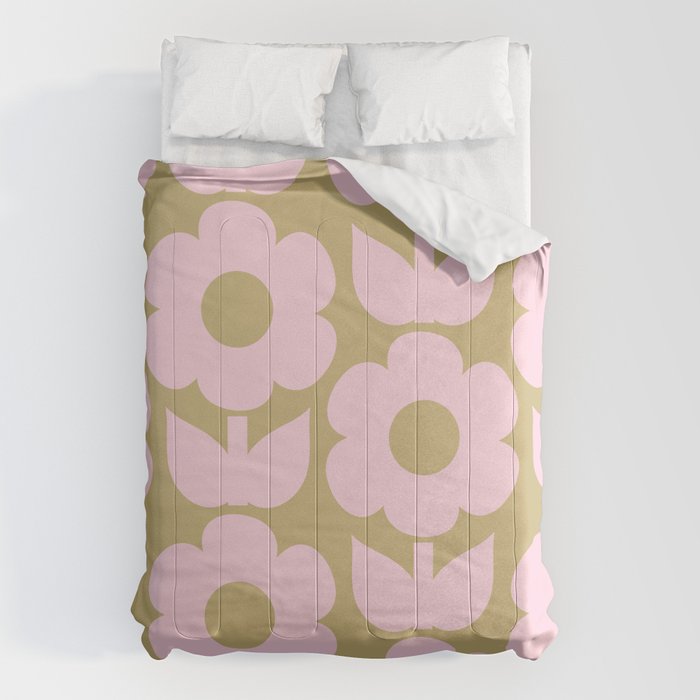 Pale Pink Jonnty Flowers Retro Minimal Floral Pattern Comforter Gallery Image 1