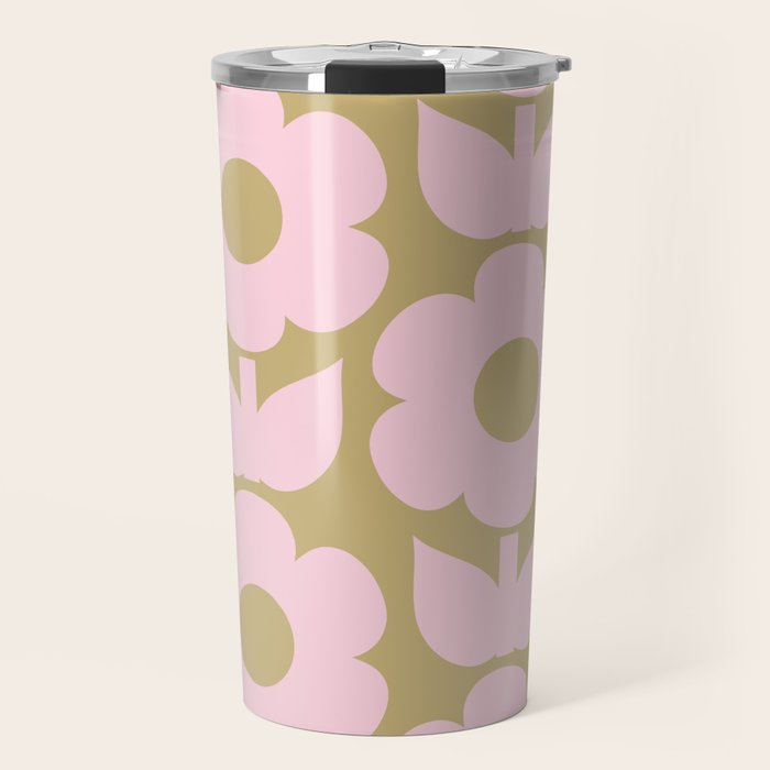 Pale Pink Jonnty Flowers Retro Minimal Floral Pattern Travel Mug Gallery Image 1