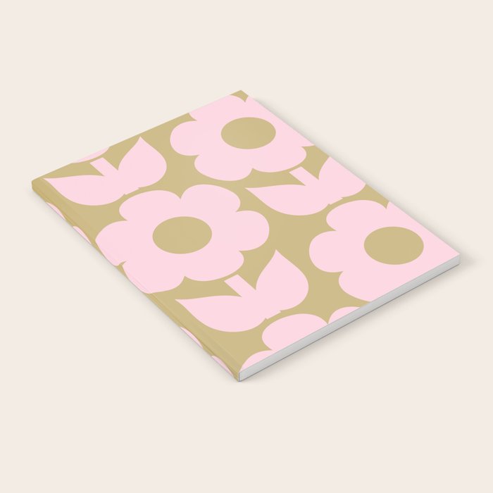Pale Pink Jonnty Flowers Retro Minimal Floral Pattern Notebook Gallery Image 1