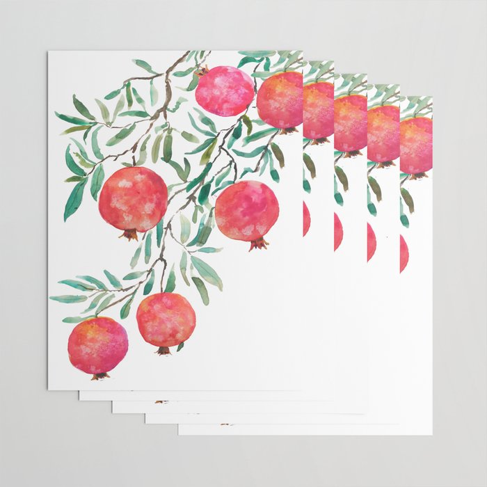 red pomegranate watercolor Wrapping Paper Gallery Image 3