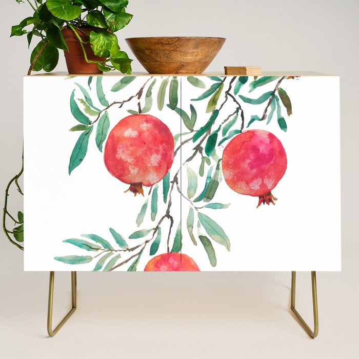 red pomegranate watercolor Credenza Gallery Image 1