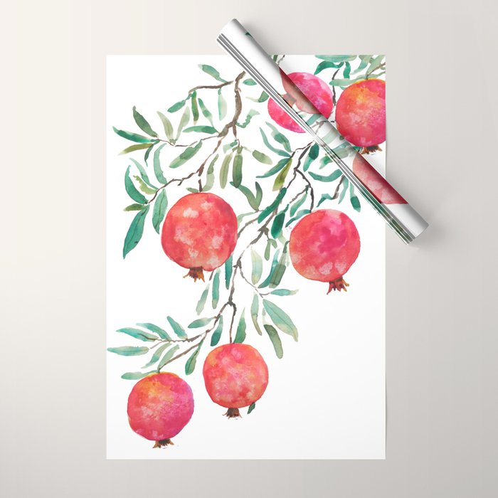 red pomegranate watercolor Wrapping Paper Gallery Image 1