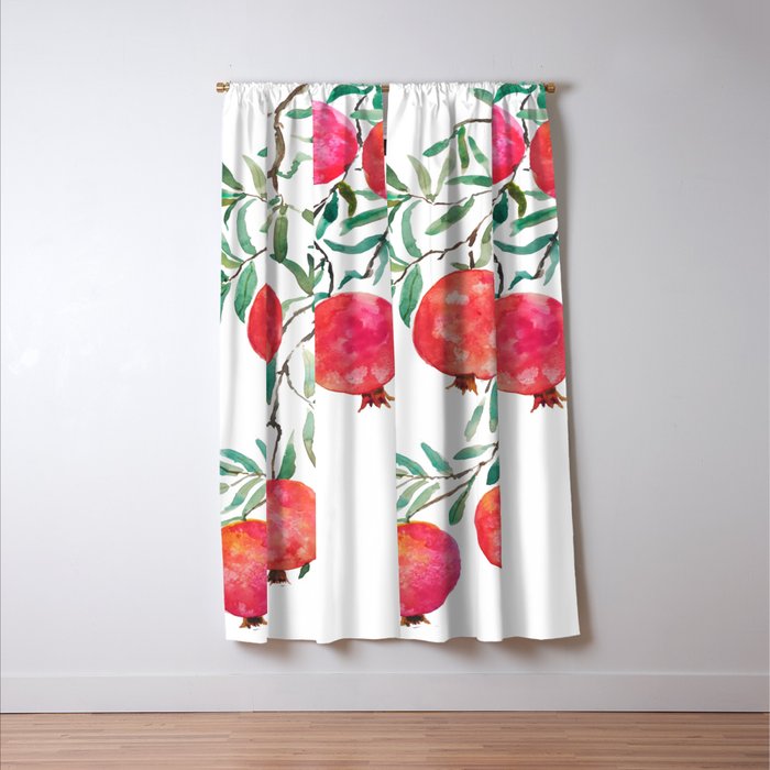 red pomegranate watercolor Window Curtain Gallery Image 3