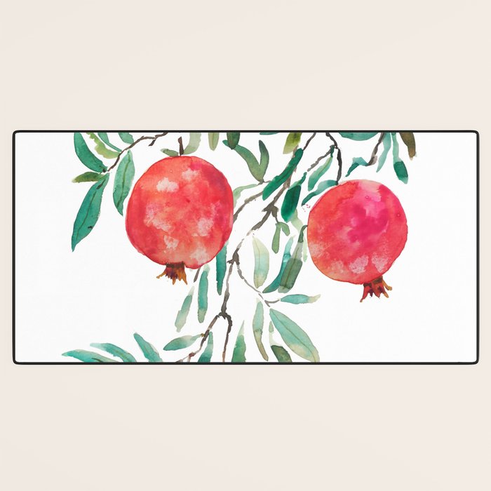 red pomegranate watercolor Desk Mat Gallery Image 3