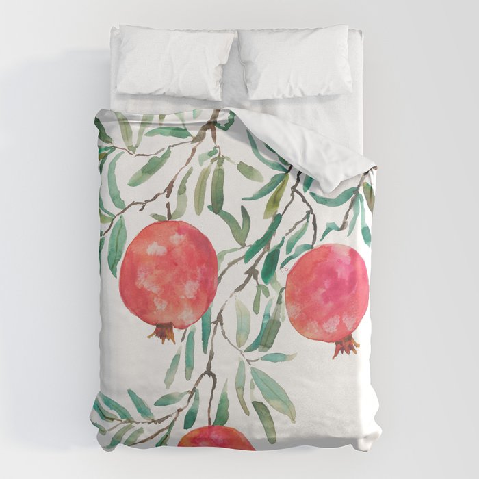 red pomegranate watercolor Duvet Cover Gallery Image 1