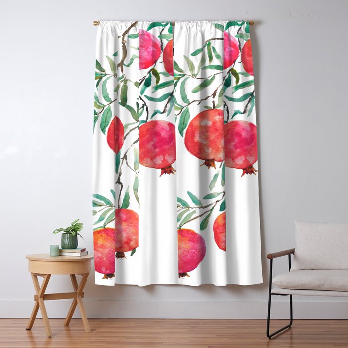 red pomegranate watercolor Window Curtain Gallery Image 1