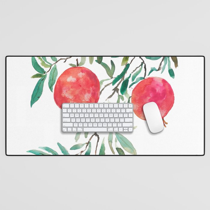 red pomegranate watercolor Desk Mat Gallery Image 1