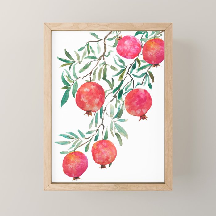 red pomegranate watercolor Mini Art Print Gallery Image 1