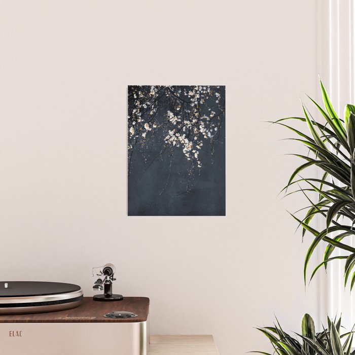 White Blossom Flowers on Blue Texture - Tree - Elegant Floral - Nature photography Poster Gallery Image 2