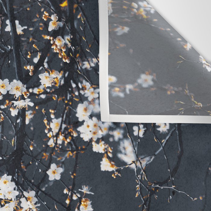 White Blossom Flowers on Blue Texture - Tree - Elegant Floral - Nature photography Wall Tapestry Gallery Image 3