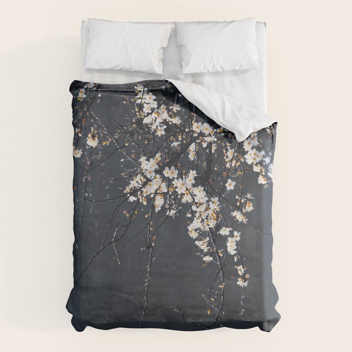 White Blossom Flowers on Blue Texture - Tree - Elegant Floral - Nature photography Duvet Cover Gallery Image 6