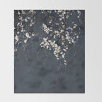 White Blossom Flowers on Blue Texture - Tree - Elegant Floral - Nature photography Throw Blanket Gallery Image 2