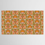 Orange, Pink Flowers and Green Leaves 1960s Retro Vintage Pattern Tablecloth Gallery Image 2