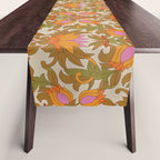 Orange, Pink Flowers and Green Leaves 1960s Retro Vintage Pattern Table Runner Gallery Image 1