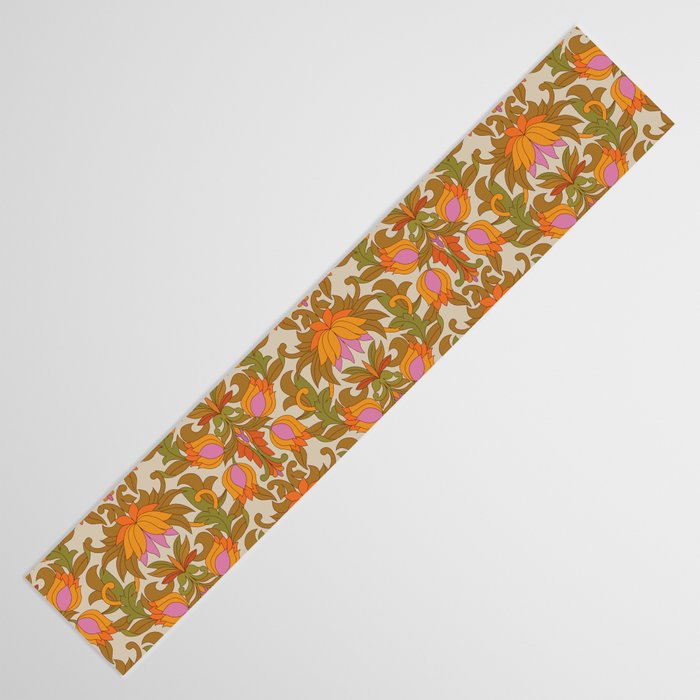 Orange, Pink Flowers and Green Leaves 1960s Retro Vintage Pattern Table Runner Gallery Image 3