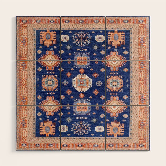 Navy Angel Jewels Kazak Rug Wood Wall Art Gallery Image 1