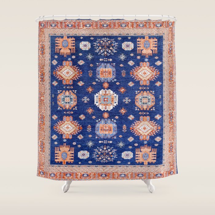 Navy Angel Jewels Kazak Rug Shower Curtain Gallery Image 1