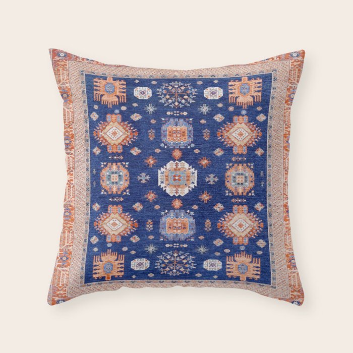 Navy Angel Jewels Kazak Rug Throw Pillow Gallery Image 6